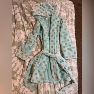 PINK Victoria's Secret Light Blue Polka Dot Plush Robe XS